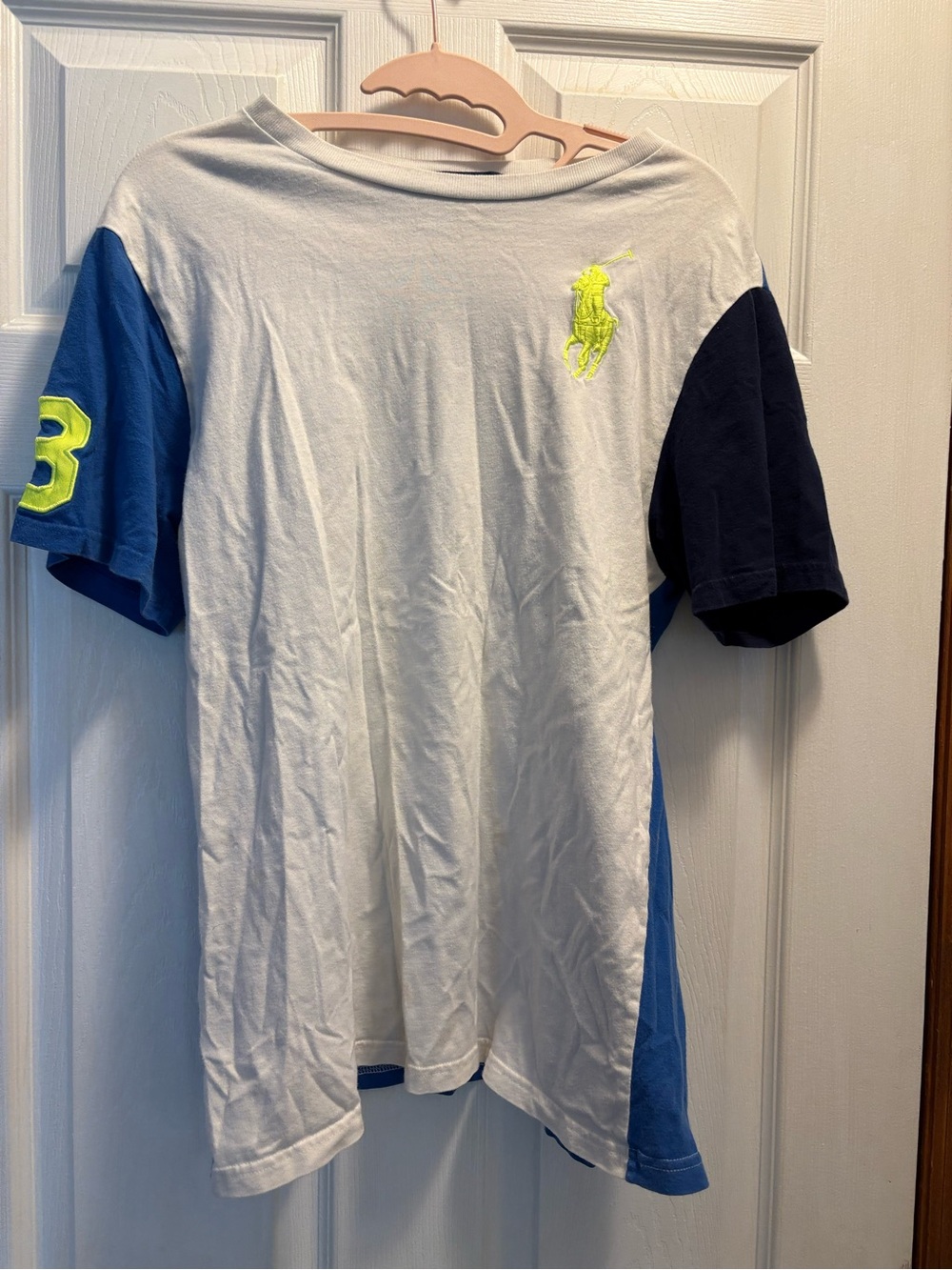 Polo Ralph Lauren White Yellow Blue T-Shirt Embroidered Logo XL 18-20